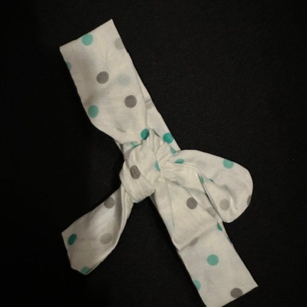 White Blue & Grey Polka Dot Knot Headband  WBGKHB  Handmade NWT Boutique